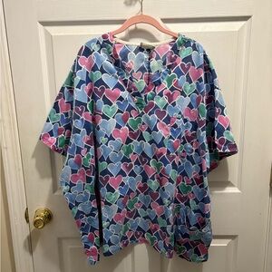 Peaches Uniforms Blue and Pink Heart Scrub Top